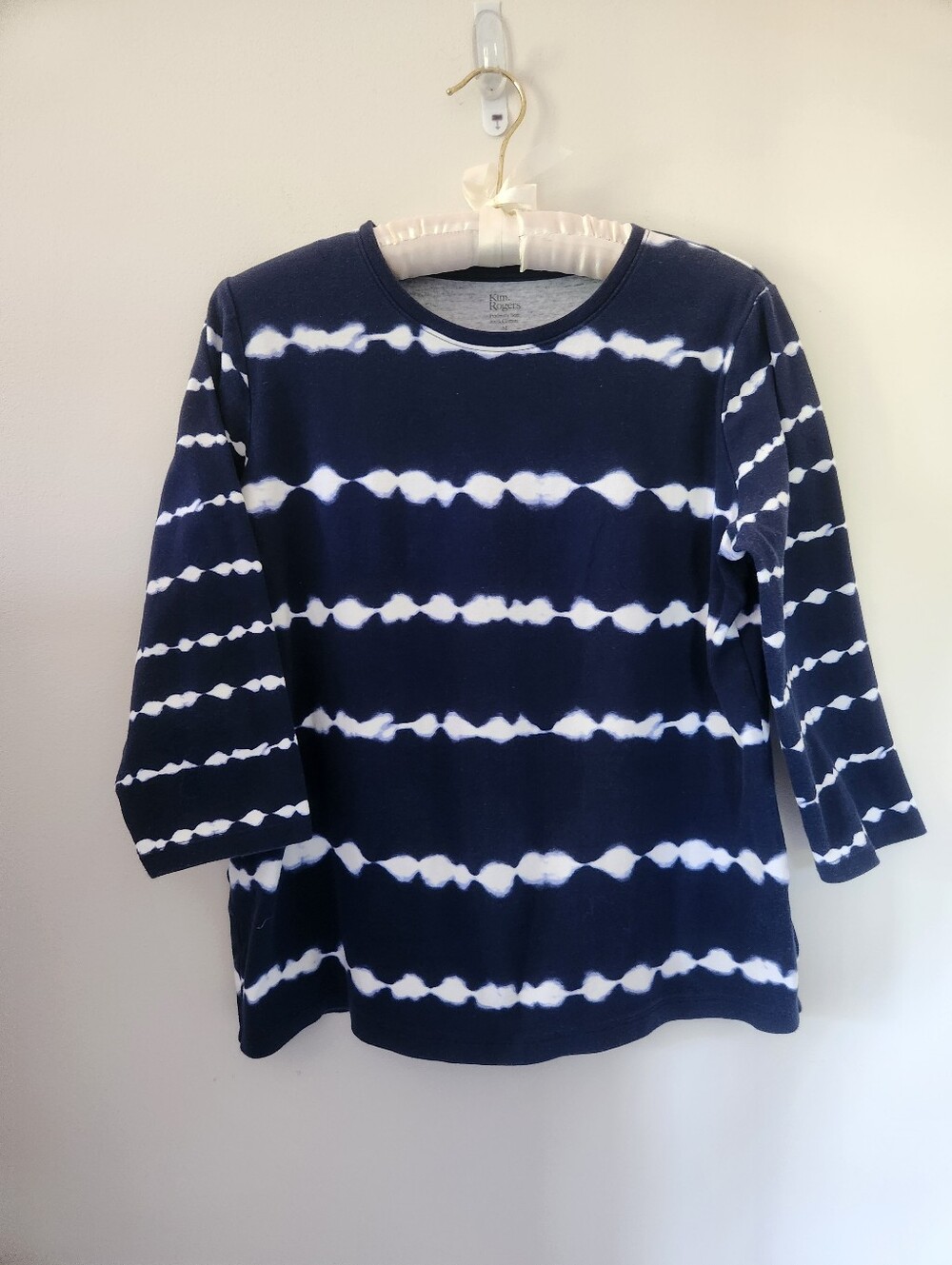 Navy Blue & White 100% Cotton Tie-Dye Stripe Top